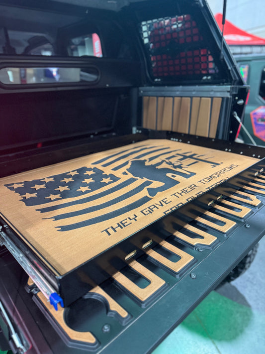 CRC Foam integrated bed mat for Polaris Xpedition, featuring EVA foam and 1/4-inch rubber for off-road impact protection and custom design