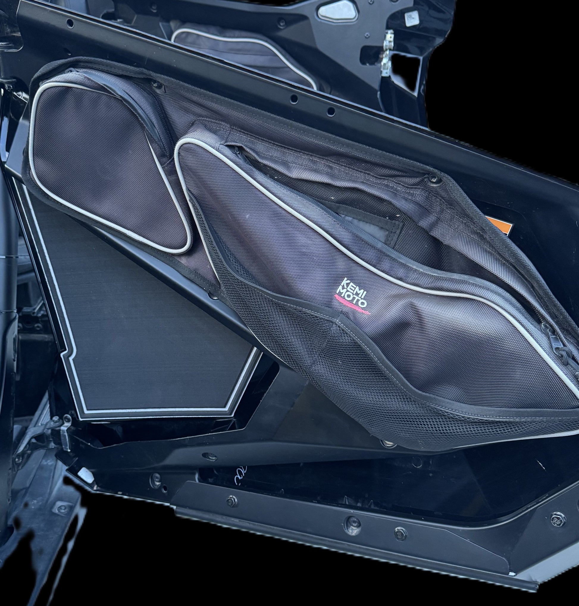 Polaris RZR Turbo R 2020-2024 front door foam kit featuring custom designed foam on OEM Stock doors for enhanced impact protection, sleek aesthetics, and quieter operation.