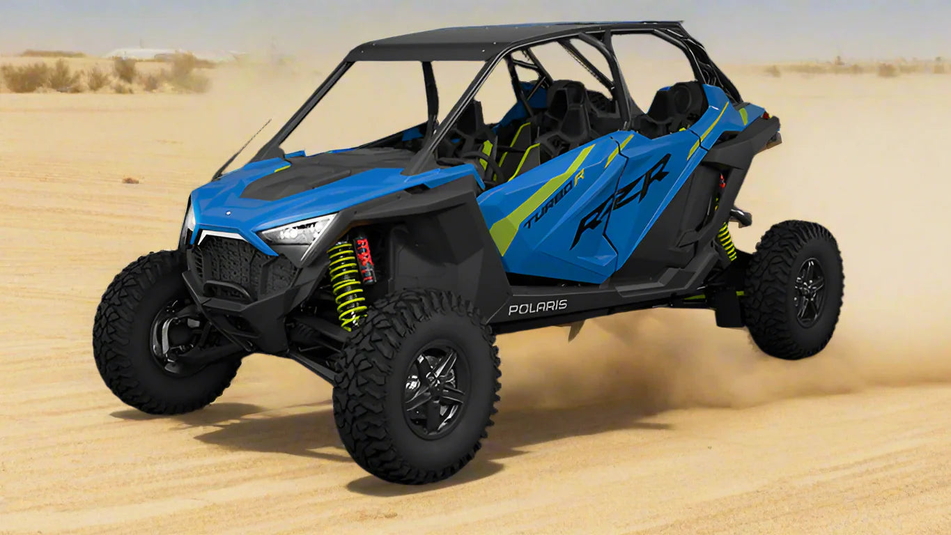 Polaris RZR Turbo R 2022-2024 showcasing a custom designed foam kit for superior off-road protection, enhanced aesthetics, and quieter operation.