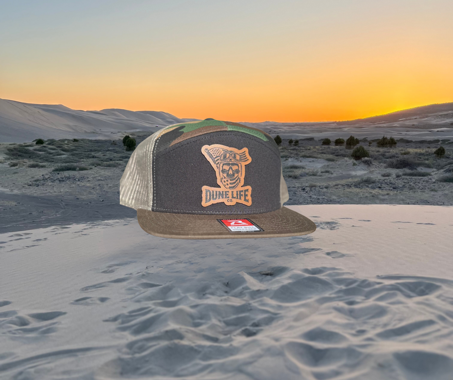 Brown Skull Patch Camo/Black Snapback Hat