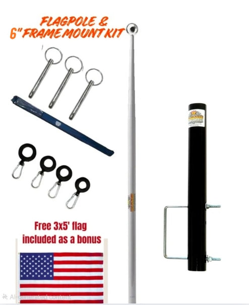 RV Telescopic Flagpole + 6" Frame Kit | Designed for Tow Trailers