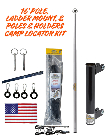 RV Telescopic Flagpole + Ladder Mount + 30" Poles & Holders Locator Kit
