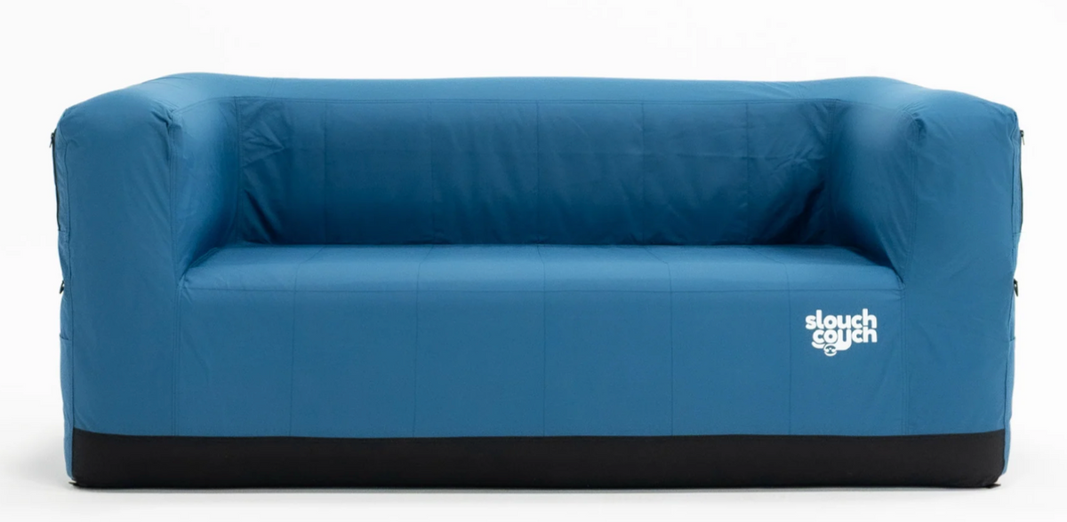 Cool Blue Slouch Couch portable inflatable outdoor loveseat for sand dune trips